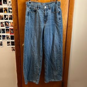 high rise skater wide leg medium wash jeans